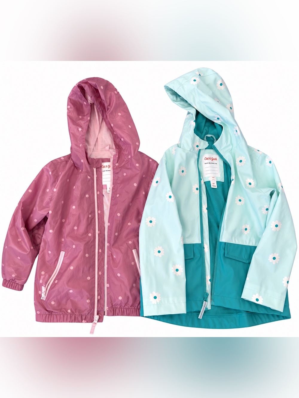 Cat & Jack Girls Rain Jacket Bundle – Pink 5T & Mint 4/5